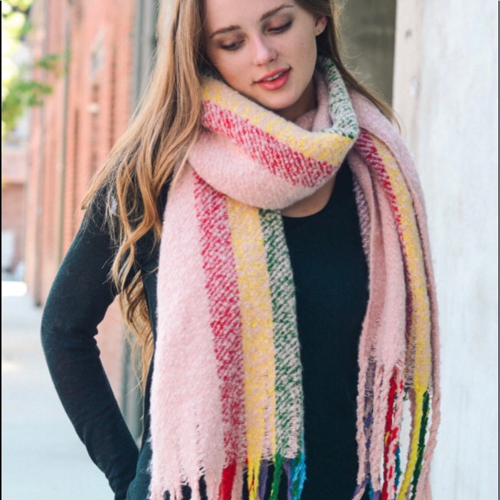 Rainbow tassel Blanket scarf multicolor, cozy,soft - Picture 2 of 6